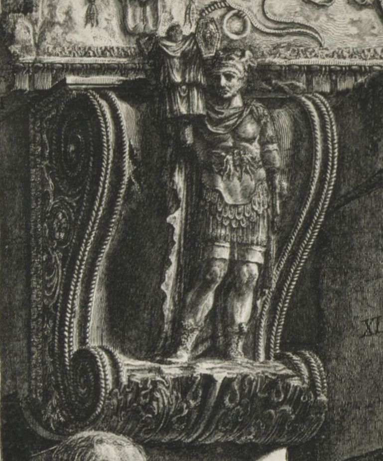 Piranesi-Zeichnung eines Schlusssteins mit Gewandfigur.