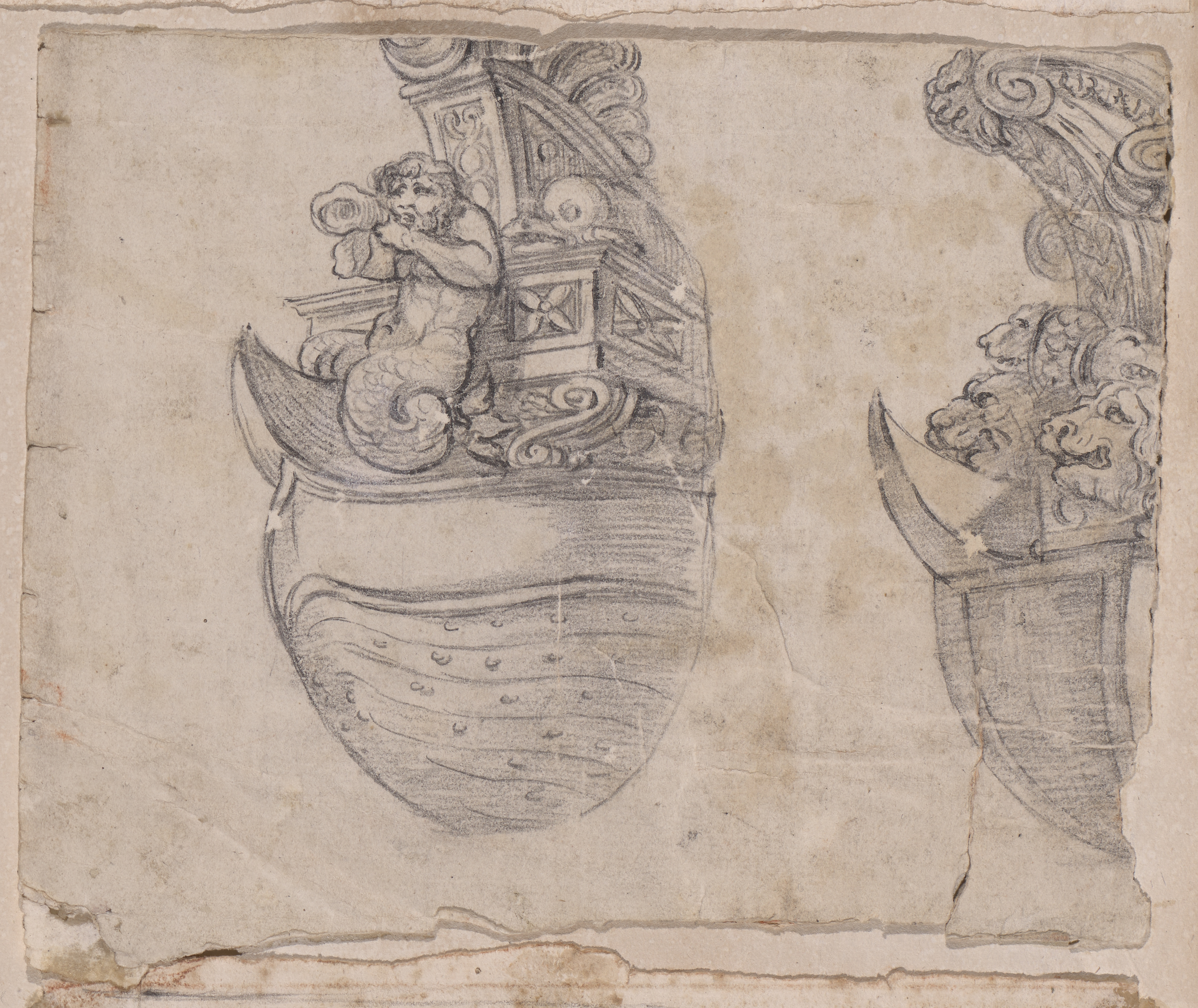 Zeichnung zweier Fischschnäbel aus dem Piranesi Klebealbum 1 aus der Sammlung der Staatlichen Kunsthalle Karlsruhe