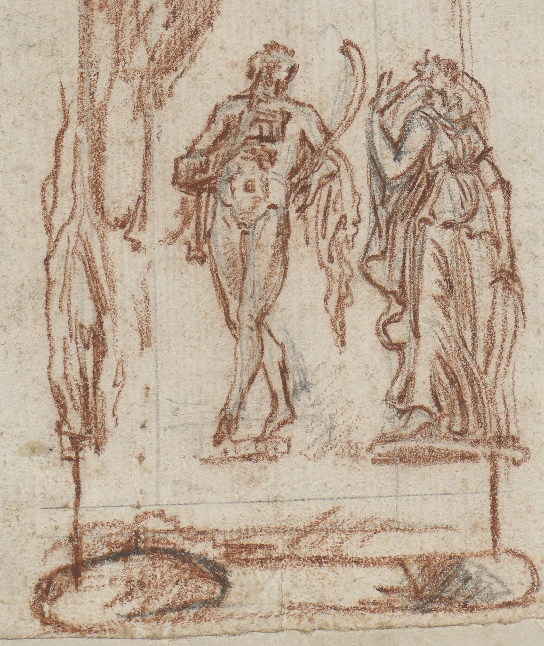 Die Zeichnung zeigt ein Detail der Meta Albani. Dargestellt sind die zwei unteren Figuren.