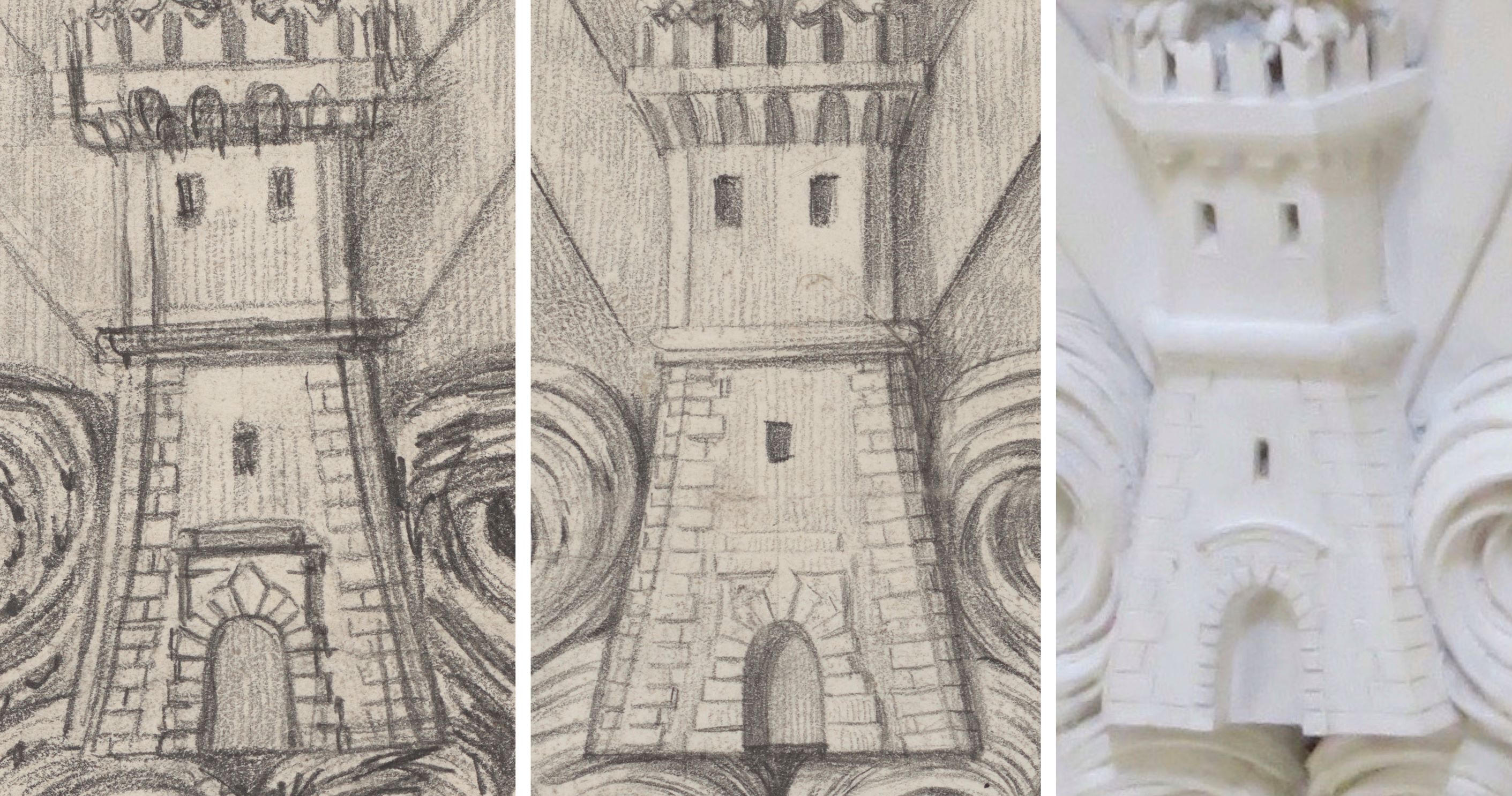 Zeichnungen und Ausführung eines Turms als Architekturverzierung