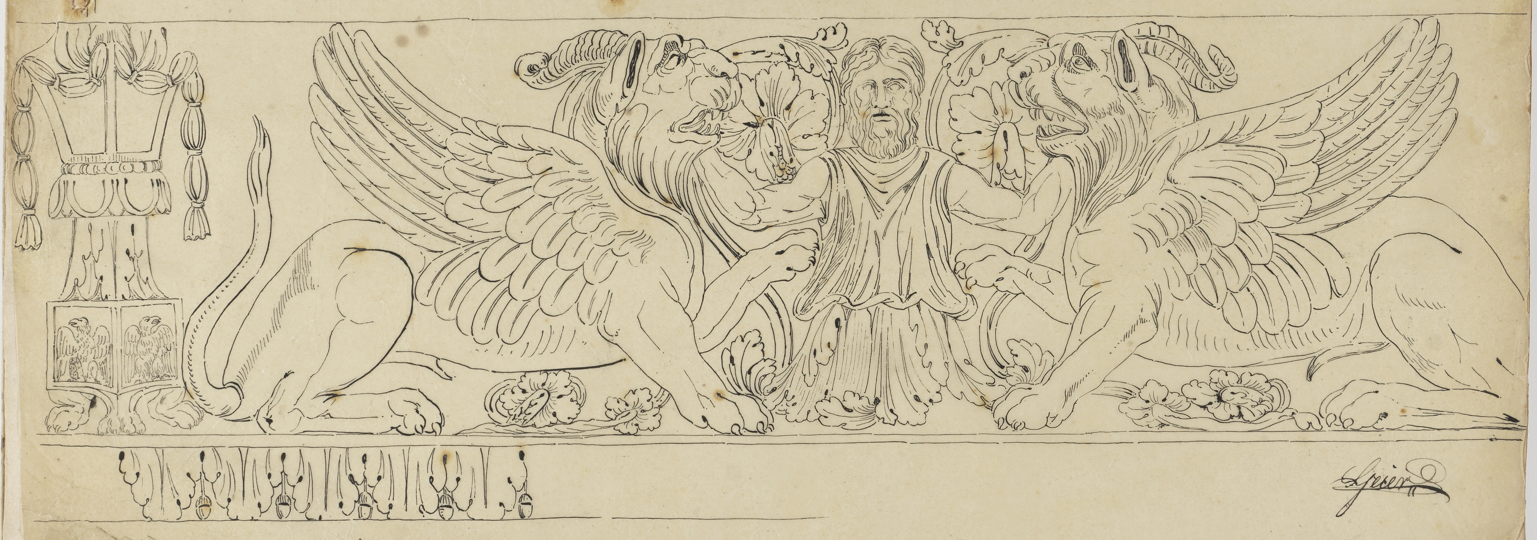 Piranesi-Zeichnung eines Fries mit Löwen.