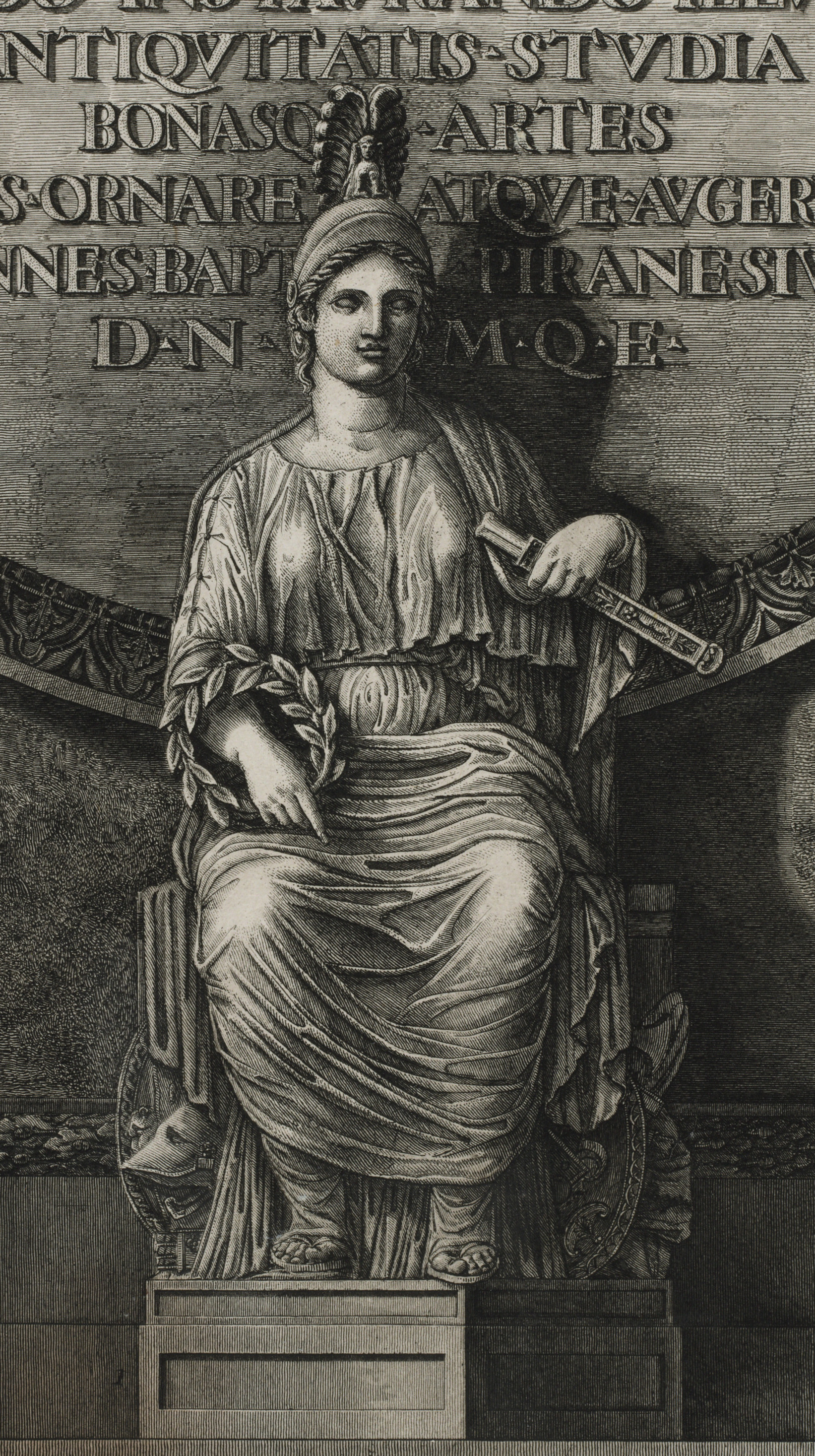 Zeichnung einer sitzenden weiblichen Gewandfigur.