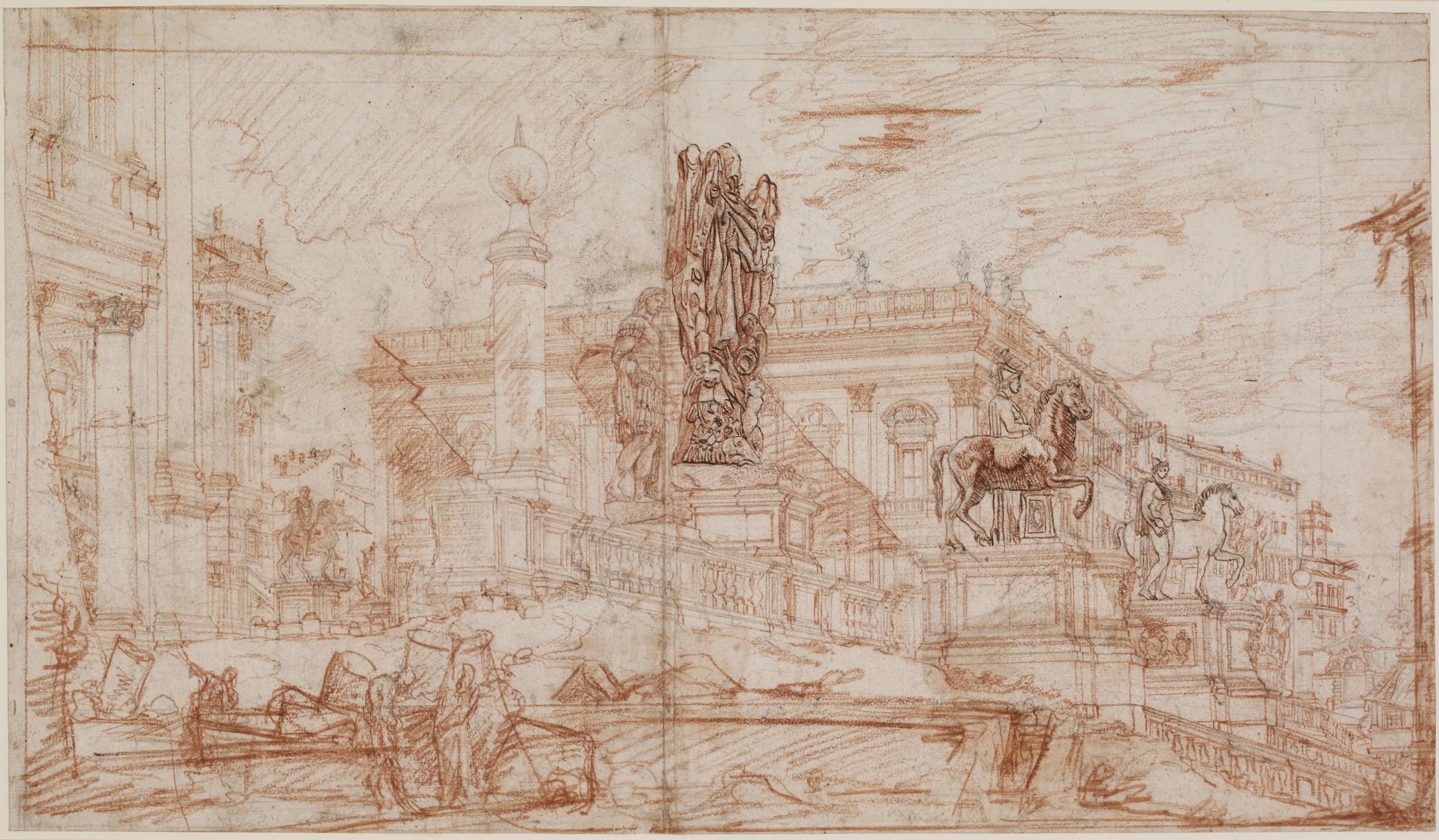 Rötelzeichnung Giovanni Battista Piranesis der Ansicht des Kapitols in Rom 