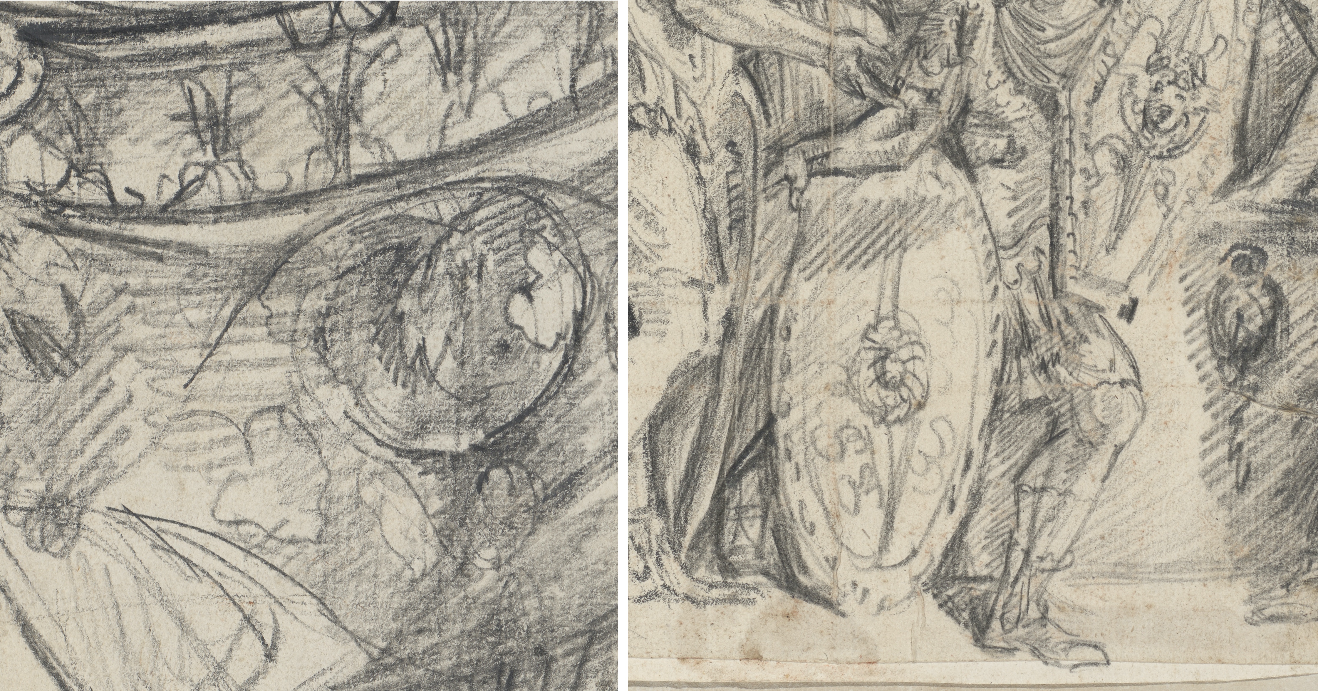 Zwei Detailbilder der gezeichneten Stowe-Vase