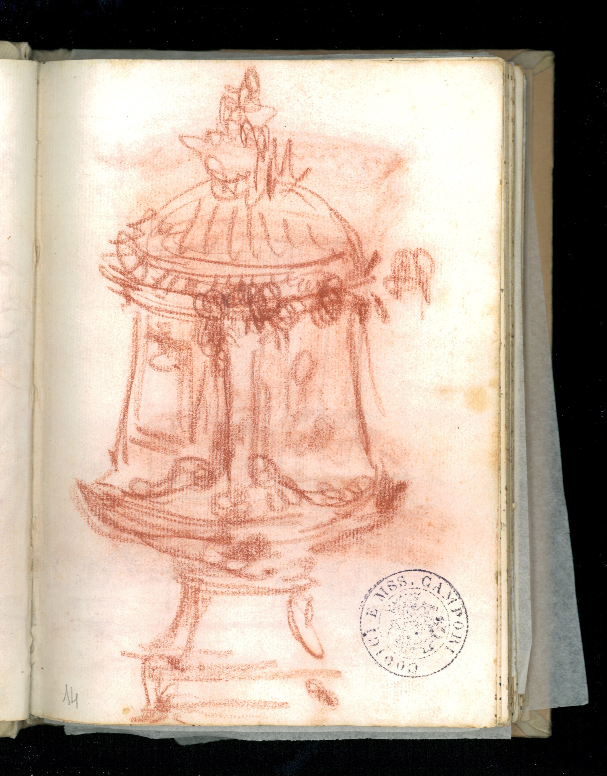 Skizze einer Vase mit Röterl gemalt