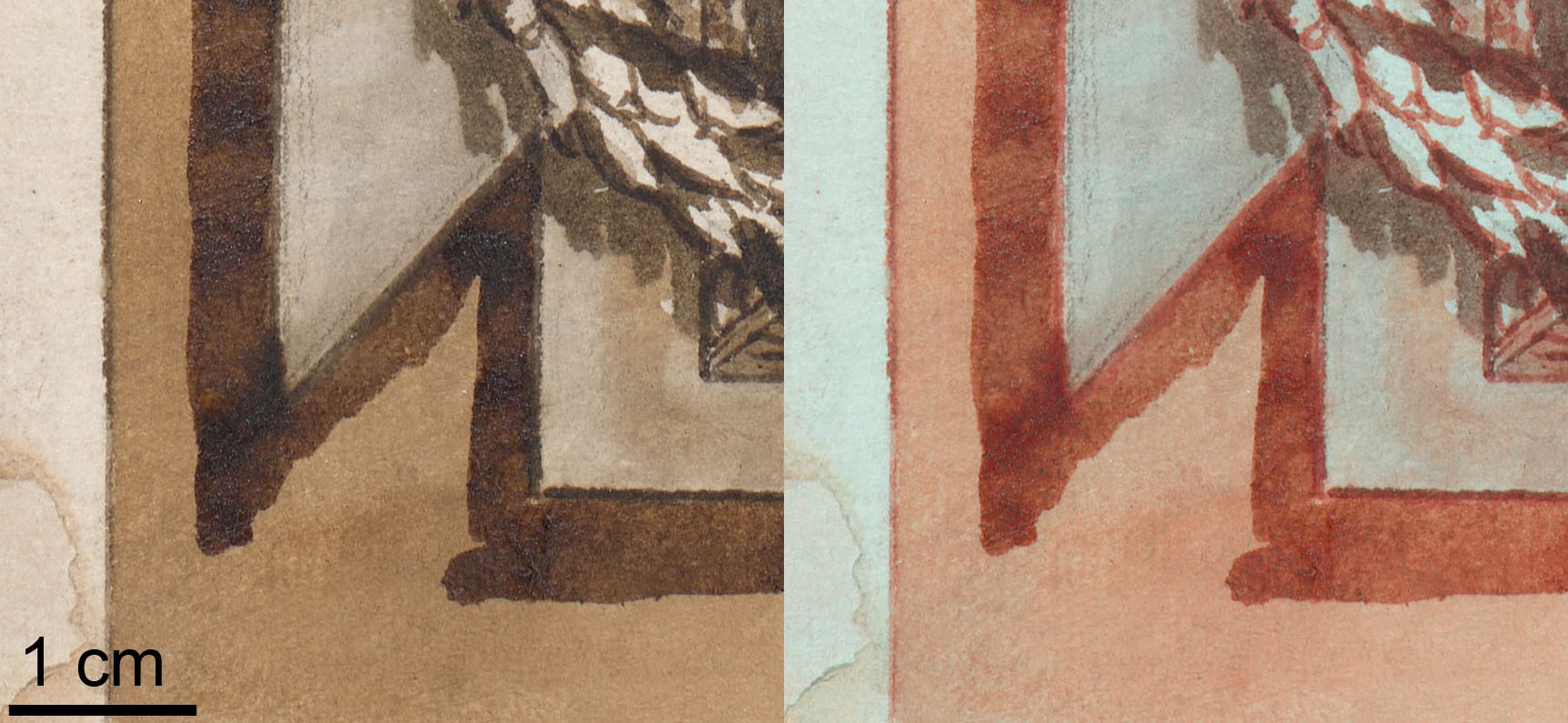 Vergleich zweier Detailaufnahmen der Piranesi-Zeichnung.