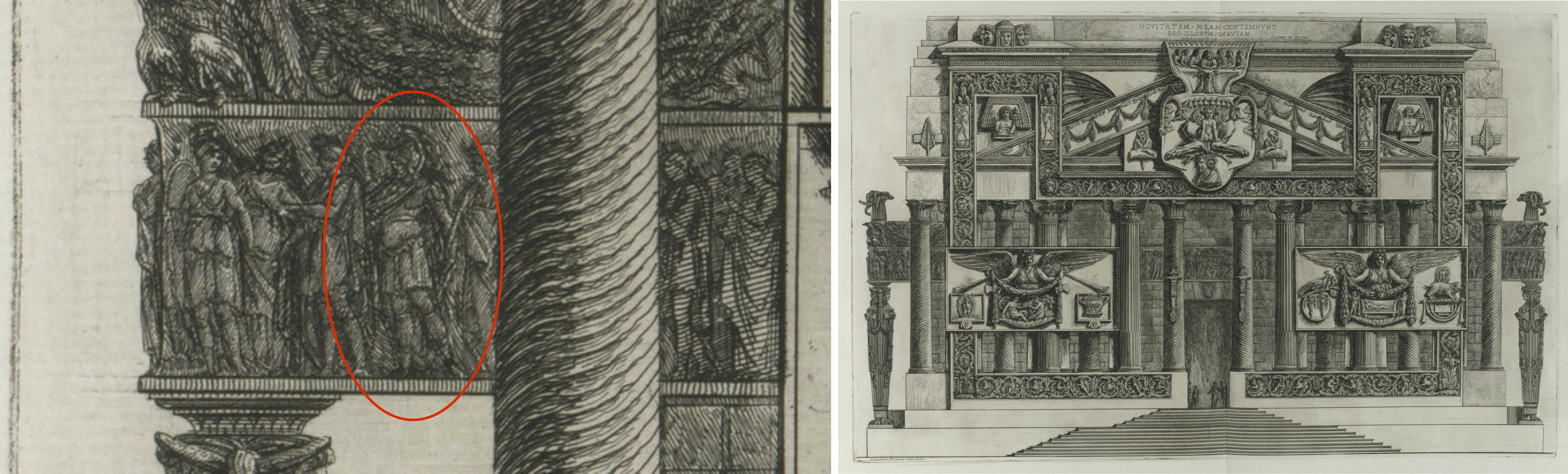 Zwei Piranesizeichnungen mit Reliefs