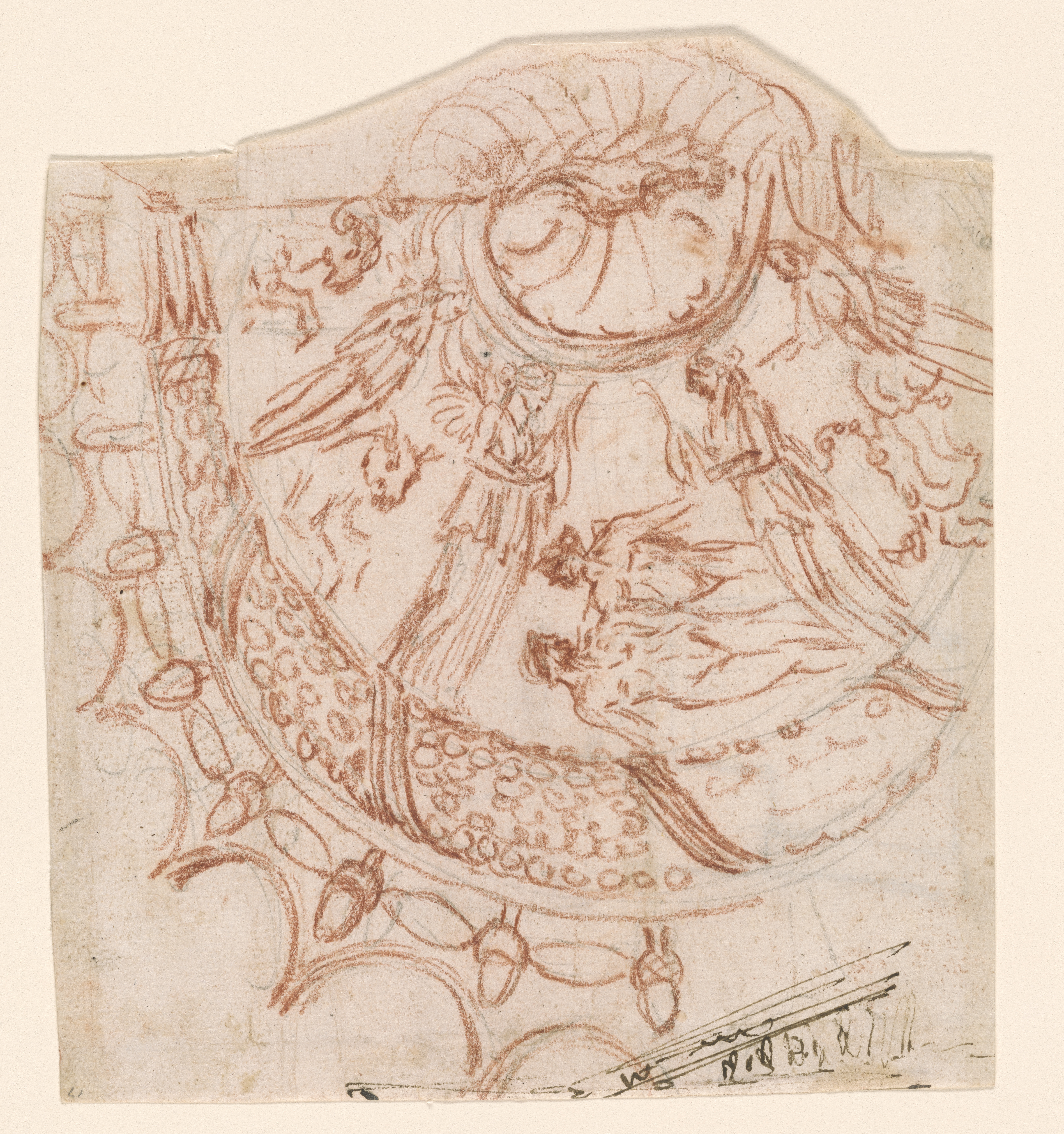 Zeichnung in roter Kreide. Darstellung des Brustornaments der Statue de Artemisia von Ephesos