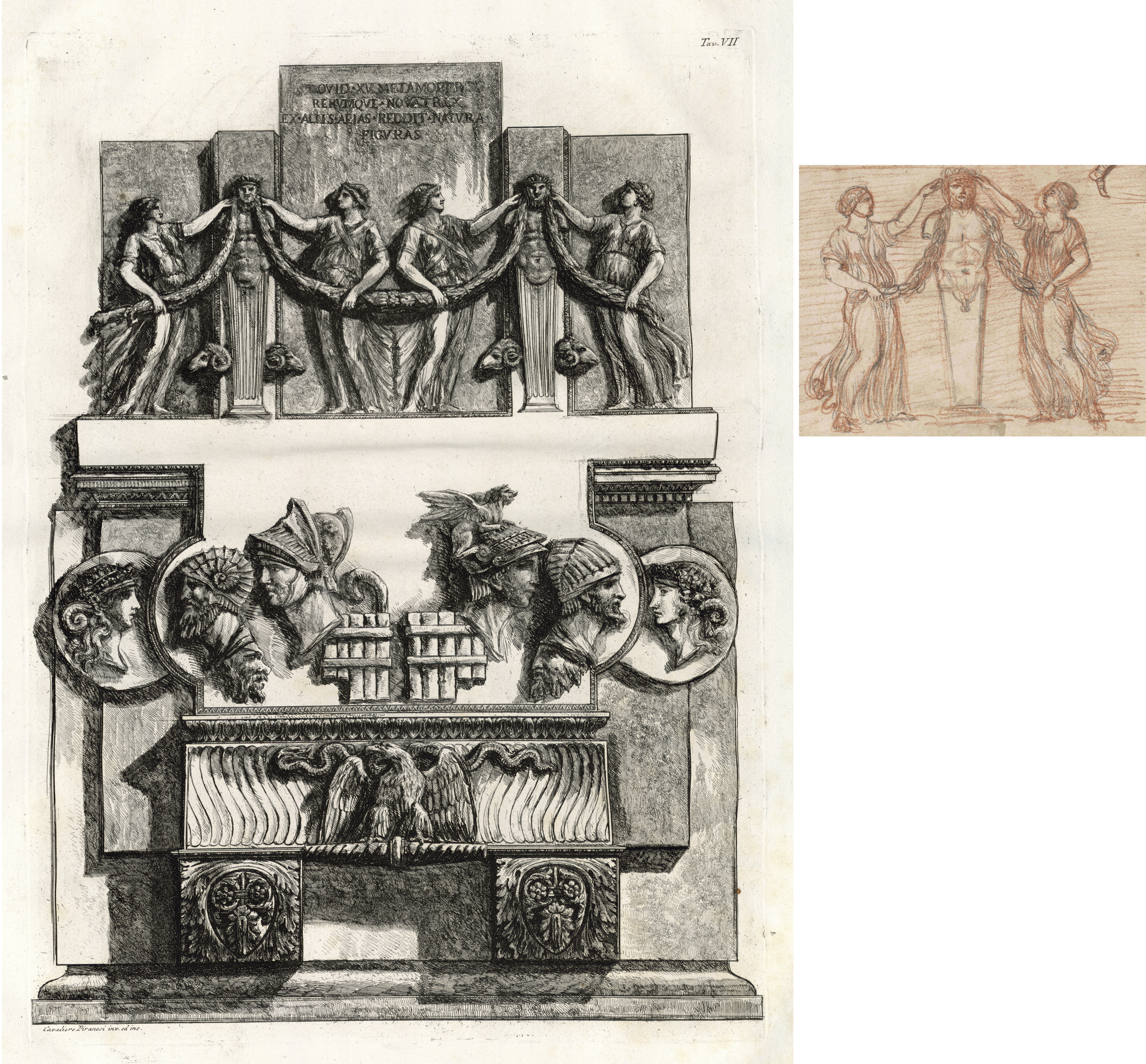 Vergleich zweier Piranesi Zeichnungen mit Architekturornamenten