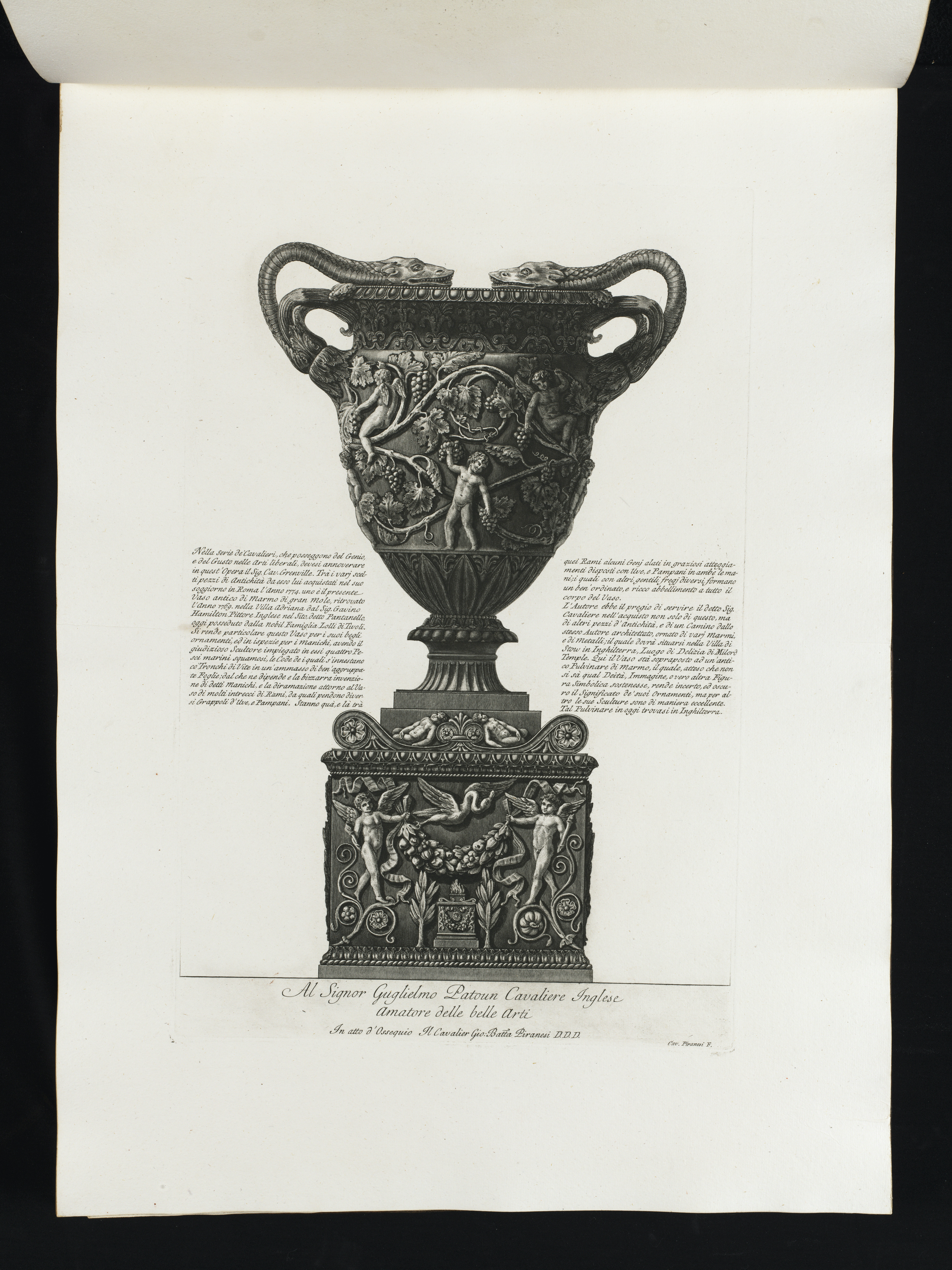 Blatt mit der Radierung einer Vase von Giovanni Battista Piranesi