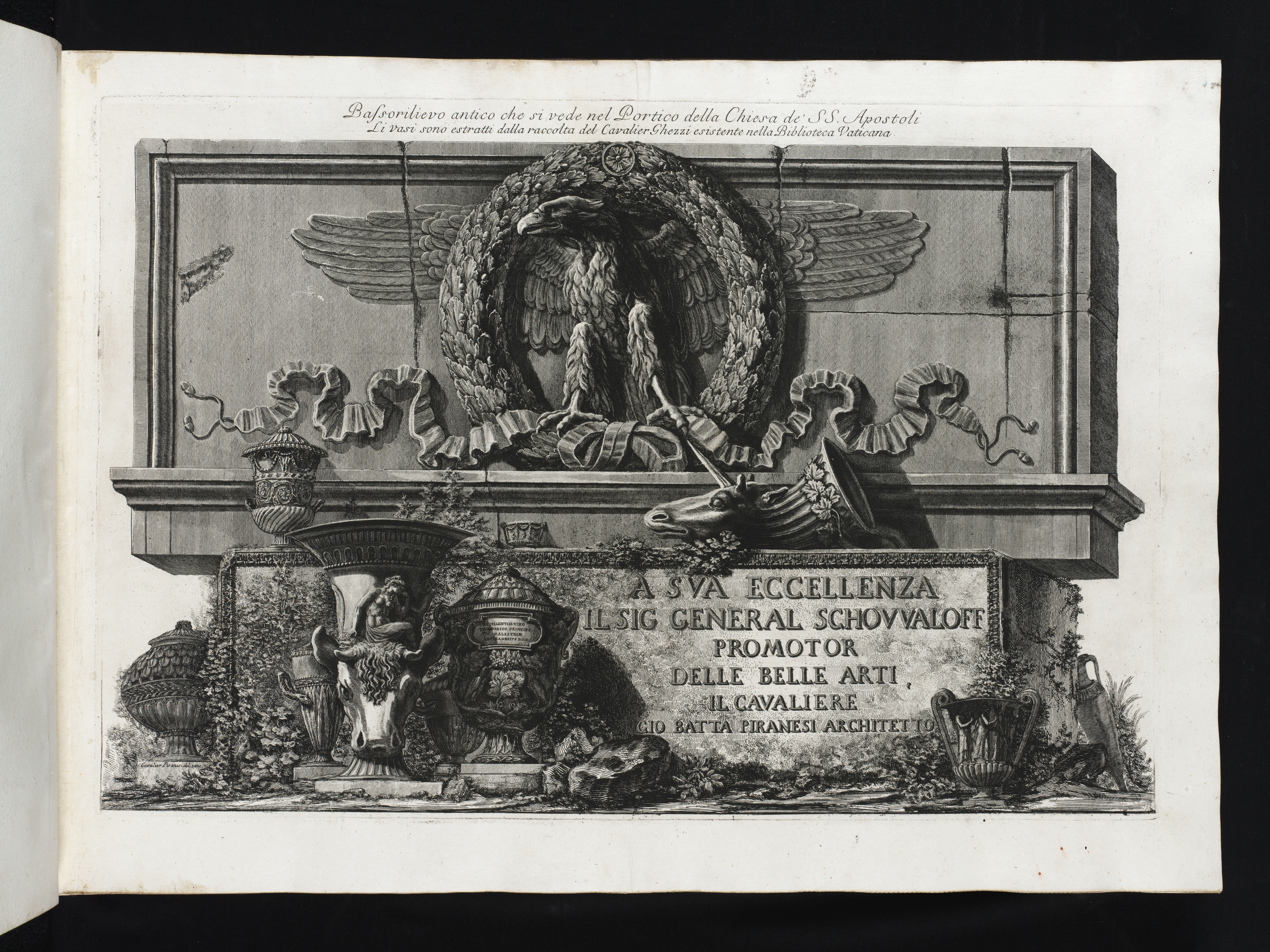 Piranesi-Zeichnung einer Tabula mit Lorbeerkranz und Adler.