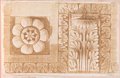 Infrarot-Falschfarben-Aufnahme Mit Rötel gezeichnetes Konsolgesims in Unteransicht mit Rosette vom Vespasianstempel
