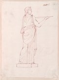 Infrared false-colour photograph Pen and chalk drawing of a female robed figure in profile view from the Mattei Collection