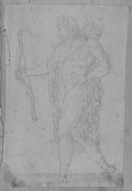 UV reflectance photograph Black chalk drawing of a striding male figure with quiver and bow