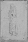 UV reflectance photograph Male figure with axe laid over his left shoulder, drawn with black chalk, from a figural procession of the Ara Pacis