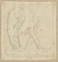 UV false-colour photograph Male back nude fighting with a lion, chalk drawing of the relief with Hercules fighting with a lion from Villa Medici