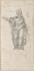 Visible reflectance photograph Chalk, red chalk and graphite drawing of a male figure: Paul, with gesture of blessing on a pedestal, sketched in outline, from the Column of Marcus Aurelius