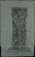 UV fluorescence photograph Top view of richly ornamented Apollo’s tripod with snake drawn in black chalk, graphite and red chalk