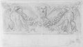 Infrared reflectance photograph Red chalk drawing over black chalk preliminary drawing of a relief with a bearded mask and two eagles carrying a garland of fruit, from the garden facade of the Palazzo Barberini