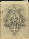 UV false-colour photograph Drawing of a heraldic cartouche filled with, among other things, a Greek cross, trophies, a tower and a crowned eagle as a design for the ceiling stucco in the church of Santa Maria del Priorato