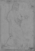 UV reflectance photograph Profile view of a male robed figure in a walking position, drawn with black chalk