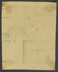 UV false-colour photograph Rough architectural sketch of a round arch with impost and column made with black chalk
