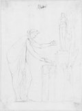 Infrared reflectance photograph Profile view of a female figure offering sacrifice in front of an altar decorated with a statuette, drawn with pen and chalk, from the Mattei Collection