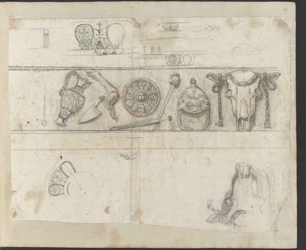 Auflichtaufnahme Fries und Detailstudien vom Vespasianstempel