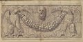 UV-Falschfarben-Aufnahme Rötelzeichnung eines Reliefs mit bärtiger Maske und von zwei Adlern geschulterter Fruchtgirlande aus der Gartenfassade des Palazzo Barberini