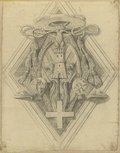 UV false-colour photograph Design for the stucco ceiling with heraldic cartouche for the church of Santa Maria del Priorato, filled with a Greek cross, trophies, tower and crowned eagle