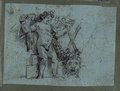 UV-Fluoreszenz-Aufnahme Rötelzeichnung eines Reliefs mit zwei Eroten und Fackeln, Girlande und Maske aus der Villa Doria Pamphili