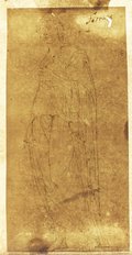Durchlicht-Aufnahme Federzeichnung einer weiblichen stehenden Figur, der Flora Farnese, mit einem Kranz in der Hand