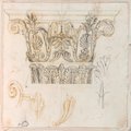 Infrarot-Falschfarben-Aufnahme Rötel- und Kreidezeichnung eines Kapitells aus der Hadriansvilla in Tivoli sowie Detailstudien