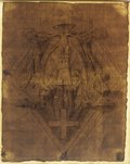 Durchlicht-Aufnahme Mit griechischem Kreuz, Trophäen, Festungsturm und bekröntem Adler gefüllter Entwurf für den Deckenstuck mit rautenförmiger Wappenkartusche in der Kirche Santa Maria del Priorato