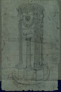 UV-Fluoreszenz-Aufnahme Tiefenräumliche Feder-, Kreide- und Graphitzeichnung des mit Pilastern und Säulen architektonisch gestalteten sogenannten Albano-Altar