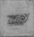 UV reflectance photograph Red chalk drawing of an Etruscan capital above and below with annotations in Giovanni Battista Piranesi's handwriting