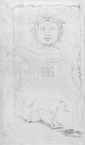 Infrarotreflektografie Kassettiertes Säulenfragment mit Masken, Hunden und Rosetten, in Kreide gezeichnet
