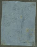 UV fluorescence photograph Male dancing nude figure with widely spread arms and swinging shawl, drawn in black chalk