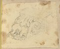 UV false-colour photograph Perspective drawing of a reclining corbel with seahorse motif, drawn in black chalk