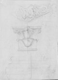 Infrarotreflektografie Giebelseite eines Sarkophagdeckels (auf dem Kopf stehend), Kapitell und Säulenbasis aus dem Collegio Romano, mit Rötel gezeichnet