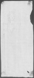 Infrarotreflektografie Skizze eines länglichen Pfeilers mit Prankenfüßen und Hermendekor in schwarzer Kreide gezeichnet