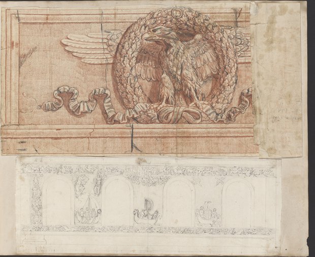 Visible reflectance photograph Eagle bas-relief, folded,  Relief with arched niches, figures in sailing boats and friezes with hunting scenes and sea creatures