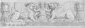 Infrarotreflektografie  Schwarze Kreidezeichnung eines Frieses mit einem Mann zwischen zwei gehörnten und geflügelten Löwen aus der Domus Flavia auf dem Palatin