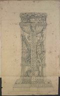 UV false-colour photograph Top view of richly ornamented Apollo’s tripod with snake drawn in black chalk, graphite and red chalk