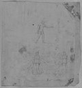 UV-Reflektografie Kreidezeichnung von zwei Soldaten, darunter Viktorien-Girlanden-Fries mit zwei Viktorienfiguren aus Piranesis Radierung der Marc-Aurel Säule