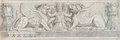 Infrarot-Falschfarben-Aufnahme Schwarze Kreidezeichnung eines Frieses mit einem Mann zwischen zwei gehörnten und geflügelten Löwen aus der Domus Flavia auf dem Palatin