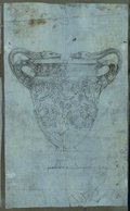 UV fluorescence photograph Black chalk drawing with red chalk details of the so-called Stowe vase with Erotes and leafy vine decoration and figural handles