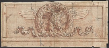 Visible reflectance photograph Red chalk and chalk drawing of an eagle bas-relief from the portico of the Santi Apostoli church in Rome