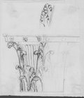 Infrared reflectance photograph Black chalk drawing of a capital with leaf motif, the left half heavily worked up, the sketch above shows enlarged detail of the leaf