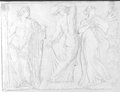 Infrarotreflektografie Kreidezeichnungen dreier Figuren in Frontalansicht, Bacchus, tanzende Mänade und Mänade mit Zither